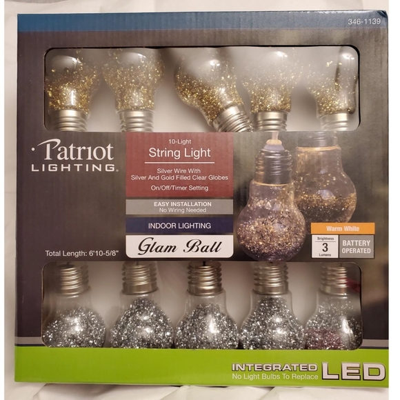 Silver wire with silver and gold confetti pattern filled clear globe stringlight - Picture 2 of 3